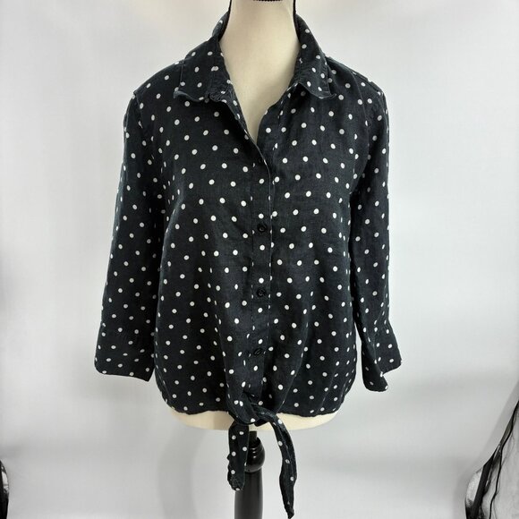 Chico's Women's Black Polka Dot Button Front Linen Top Size XL - Picture 1 of 6